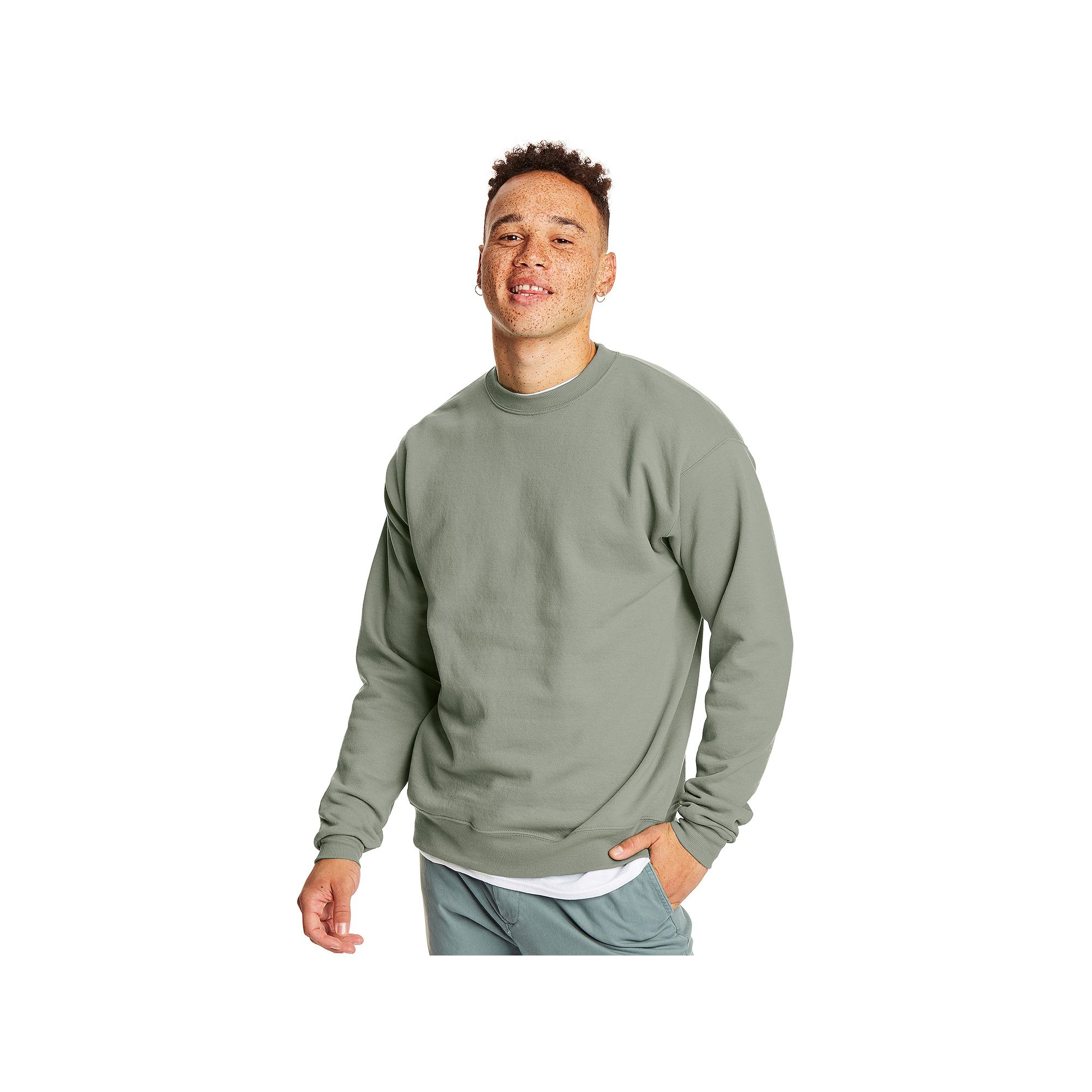 Mens Hanes® EcoSmart Fleece Sweatshirt, Size: Small, Stonewashed Green