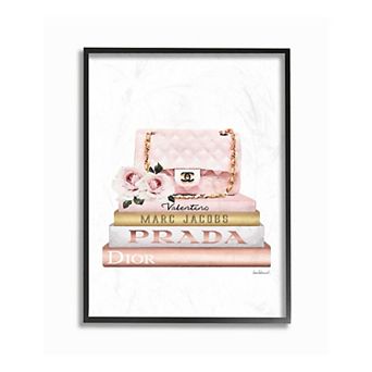 Stupell Home Decor Pink Purse Bookstack Framed Wall Art
