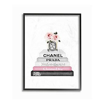 Stupell Home Decor Pink Flower Bookstack Framed Wall Art