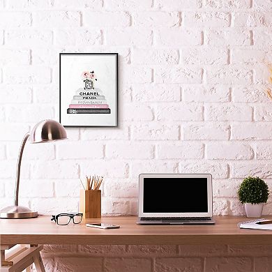Stupell Home Decor Pink Flower Bookstack Framed Wall Art