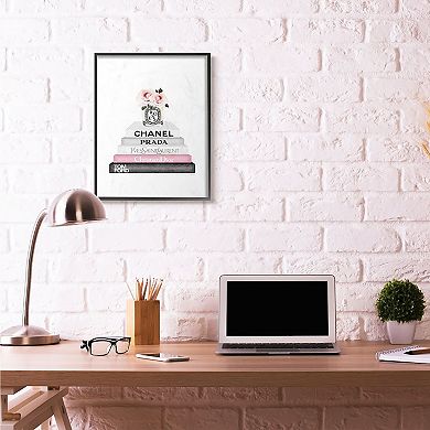 Stupell Home Decor Pink Flower Bookstack Framed Wall Art