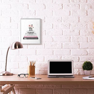 Stupell Home Decor Pink Flower Bookstack Framed Wall Art