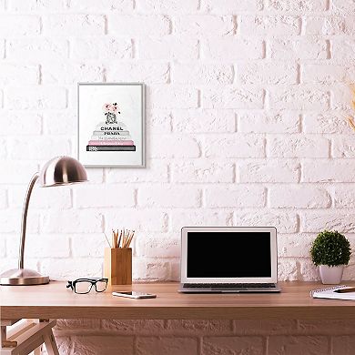 Stupell Home Decor Pink Flower Bookstack Framed Wall Art