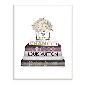 Stupell Home Decor White Flower Bookstack Plaque Wall Art