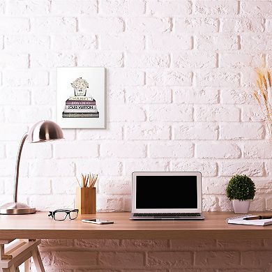 Stupell Home Decor White Flower Bookstack Plaque Wall Art