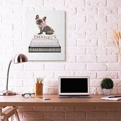 Stupell Home Decor Pink Bow Dog Canvas Wall Art