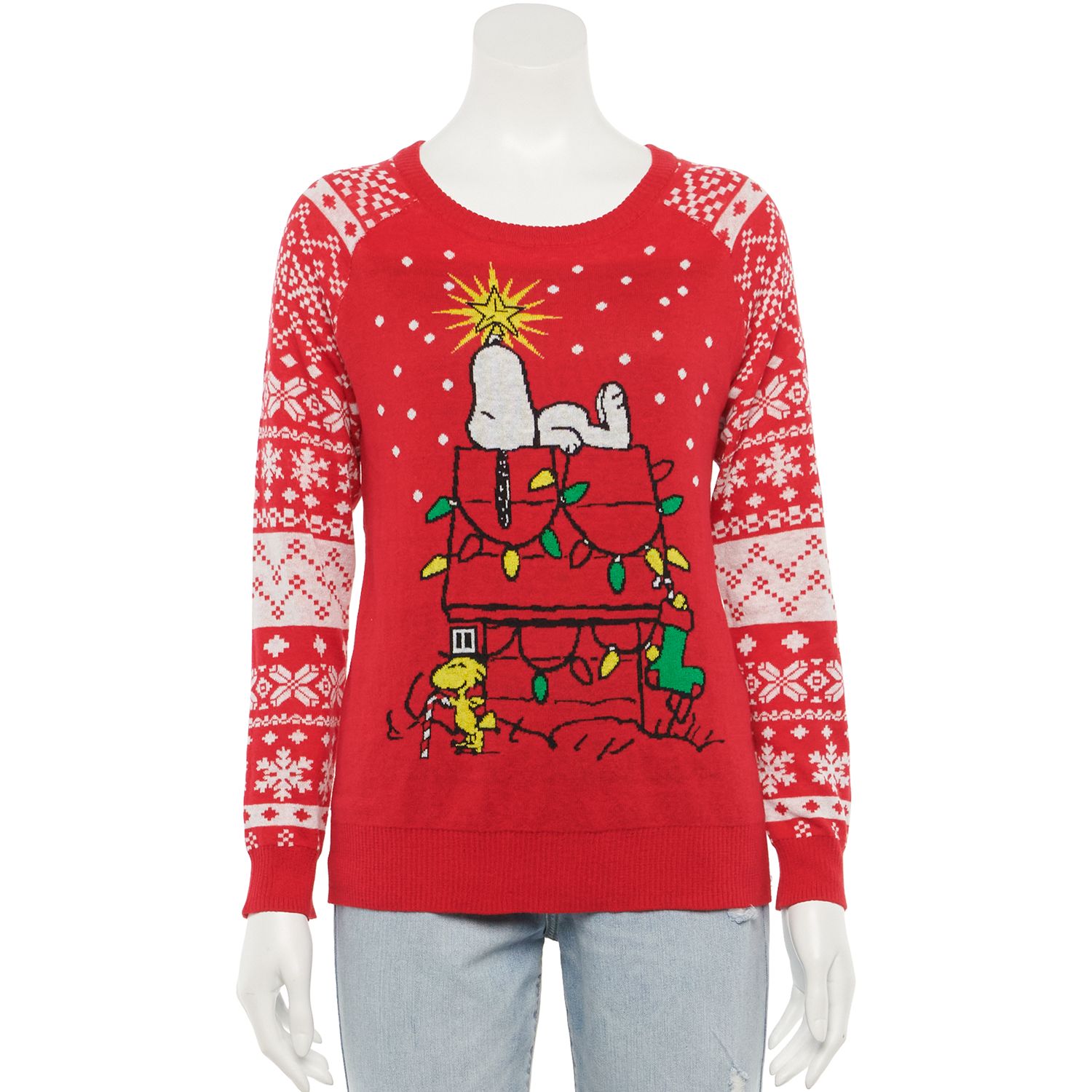 Juniors' Snoopy Christmas Sweater