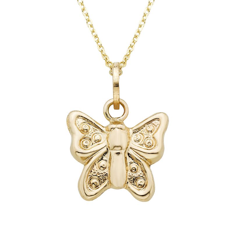 14k Gold Butterfly Charm Necklace, Womens, Size: 18, Yellow