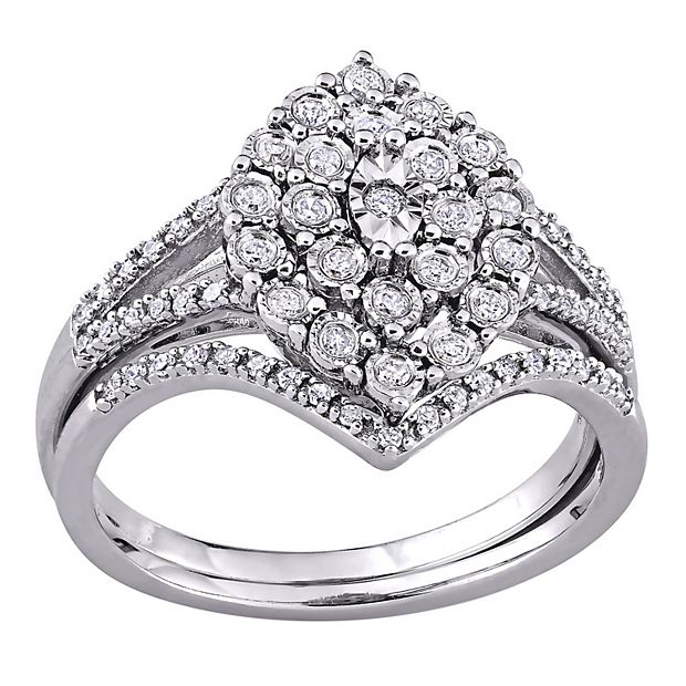 Stella Grace Sterling Silver 1/4 Carat T.W. Diamond Cluster Engagement Ring  Set