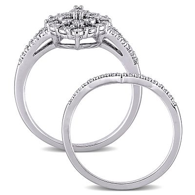 Stella Grace Sterling Silver 1/4 Carat T.W. Diamond Cluster Engagement Ring  Set