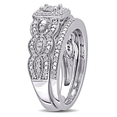 Stella Grace Sterling Silver 1/3 Carat T.W. Diamond Vintage Engagement Ring Set