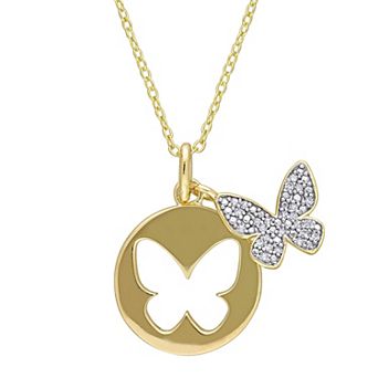 Stella Grace 18k Gold Over Silver 1/10 Carat T.W. Diamond Butterfly Pendant Necklace
