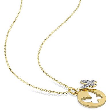 Stella Grace 18k Gold Over Silver 1/10 Carat T.W. Diamond Butterfly Pendant Necklace