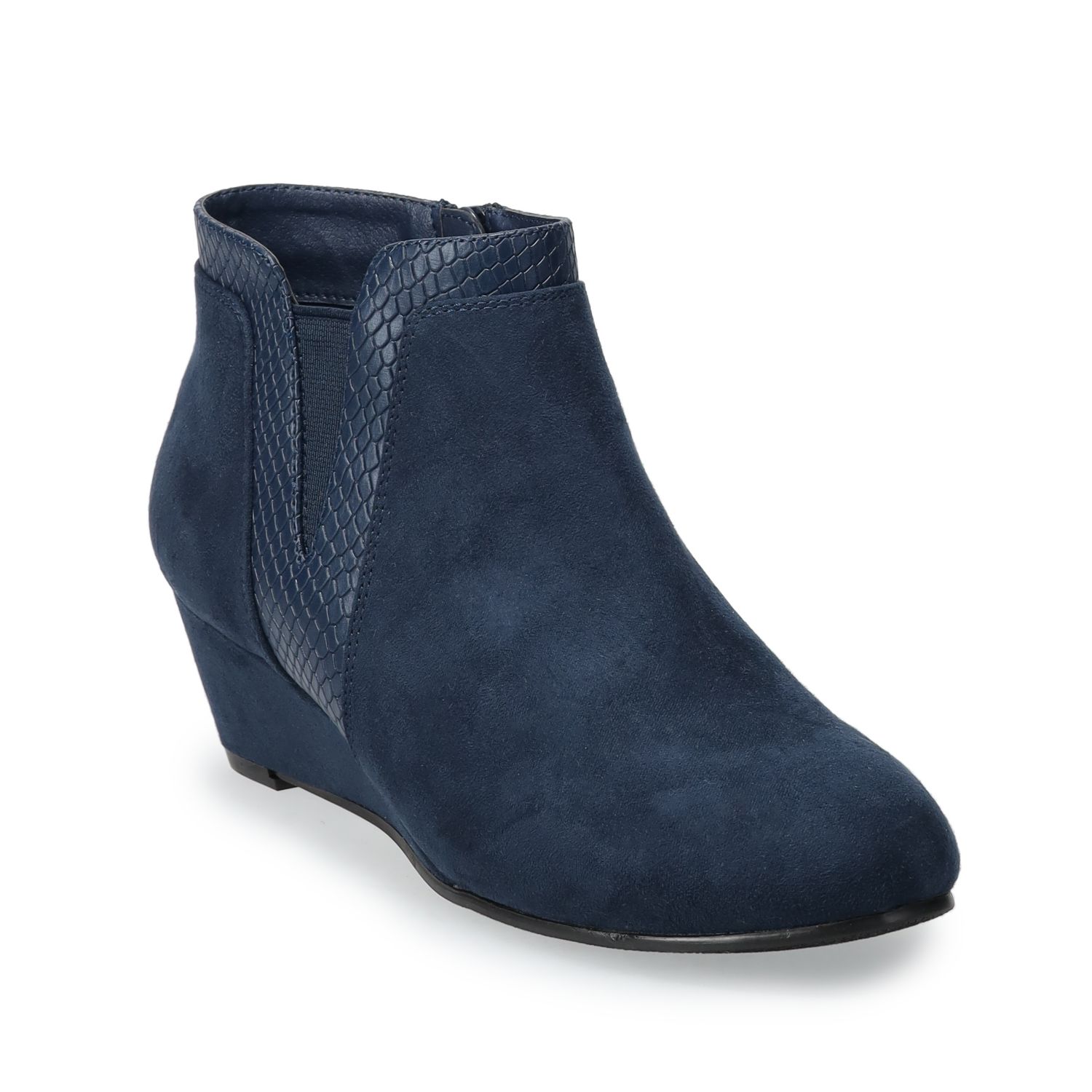 navy blue low wedge shoes
