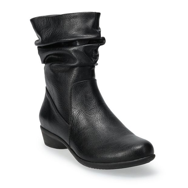 Black leather mid calf slouch outlet boots