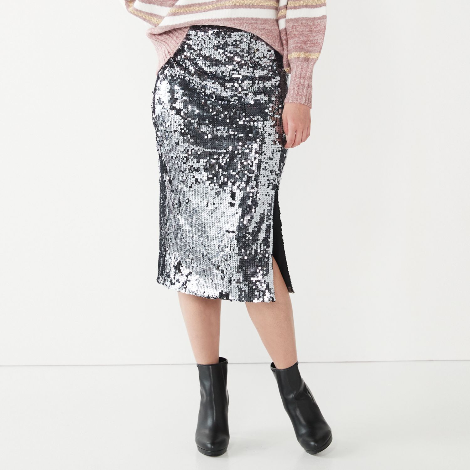 reversible sequin midi skirt