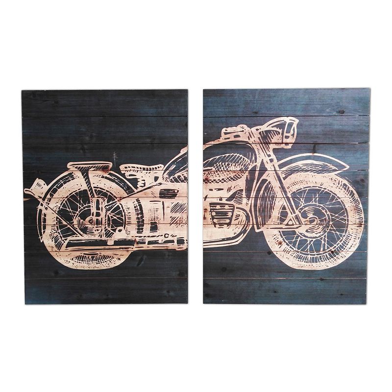Gallery 57 Motorcycle Wood Wall Art 2-piece Set, Blue, 24X36