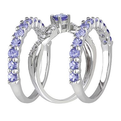 Stella Grace Sterling Silver Tanzanite & 1/10 Carat T.W. Diamond Engagement Ring Set