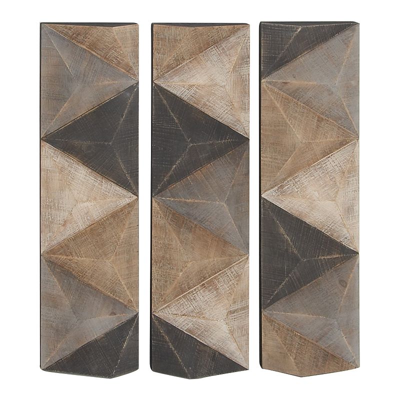 DecMode Farmhouse Carved Wood Triangle Tiles Pattern Wall Décor with Brown/Gray Finish  11 W x 36 H