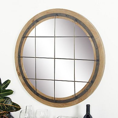 Stella & Eve Rustic Round Grid-Patterned Wall Mirror