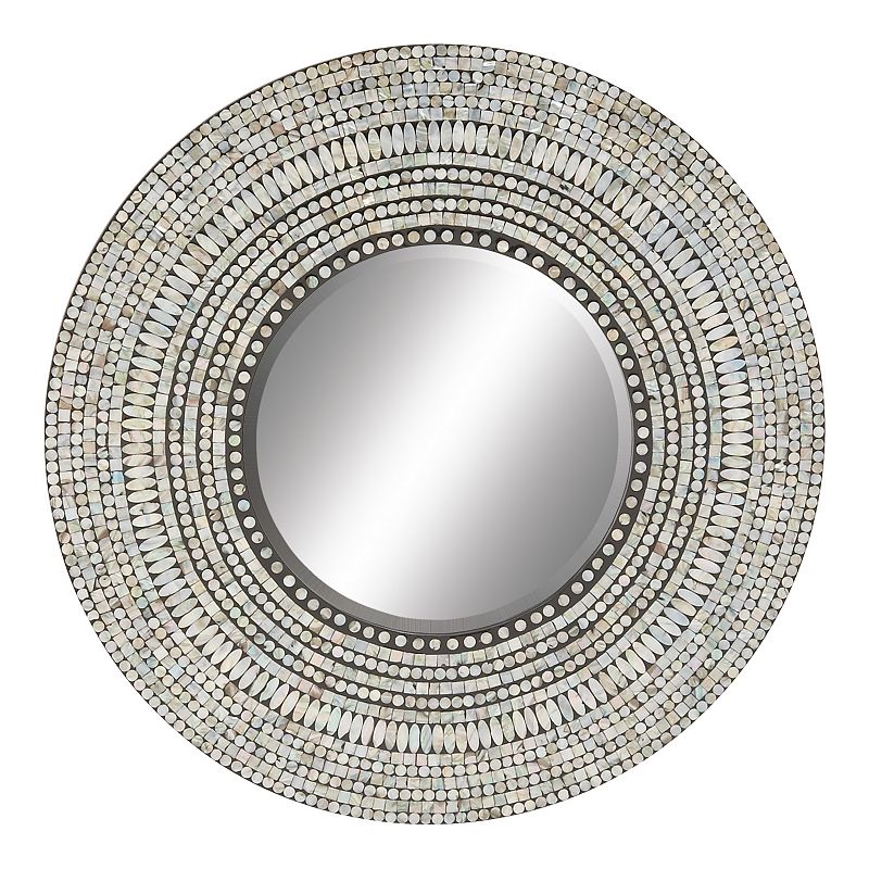 Olivia & May Wood Handmade Mosaic Wall Mirror Silver : Nautical Coastal Decor, 31.5" Round, No Assembly Required