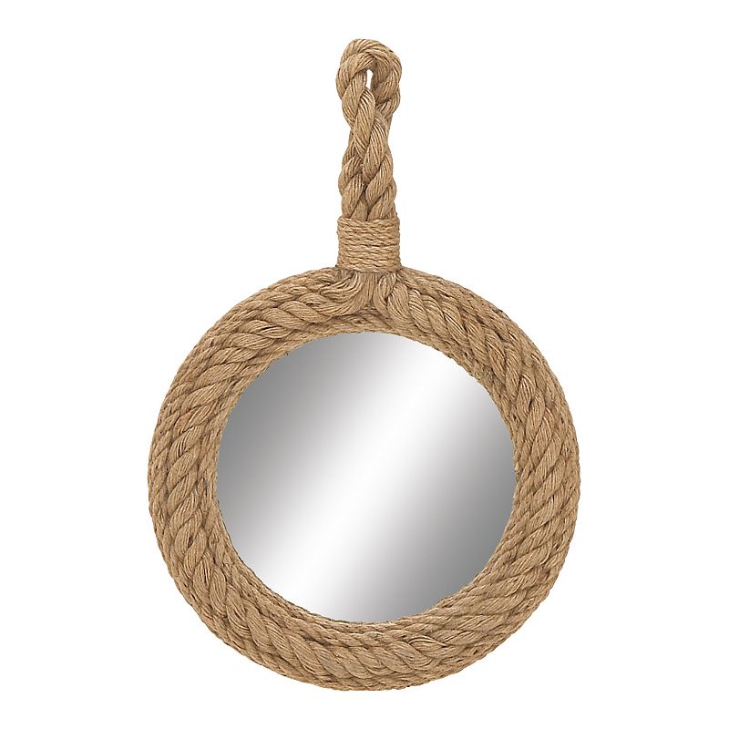 DecMode Coastal Glass Round Wall Mirror with Light Brown Rope Detail  23 W x 34 H