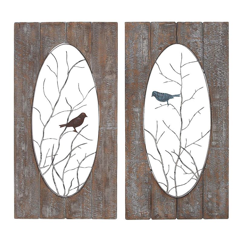 DecMode Brown Wood Bird Wall Decor with Tree Branches (2 Count)