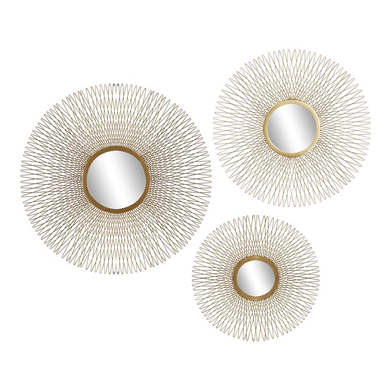 Metal Sunburst Round Wall Decor with Mirror Accent Set of 3 Gold - Olivia & May