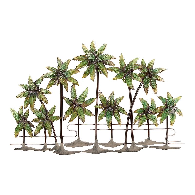 DecMode Green Metal Indoor Outdoor Palm Tree Wall Decor