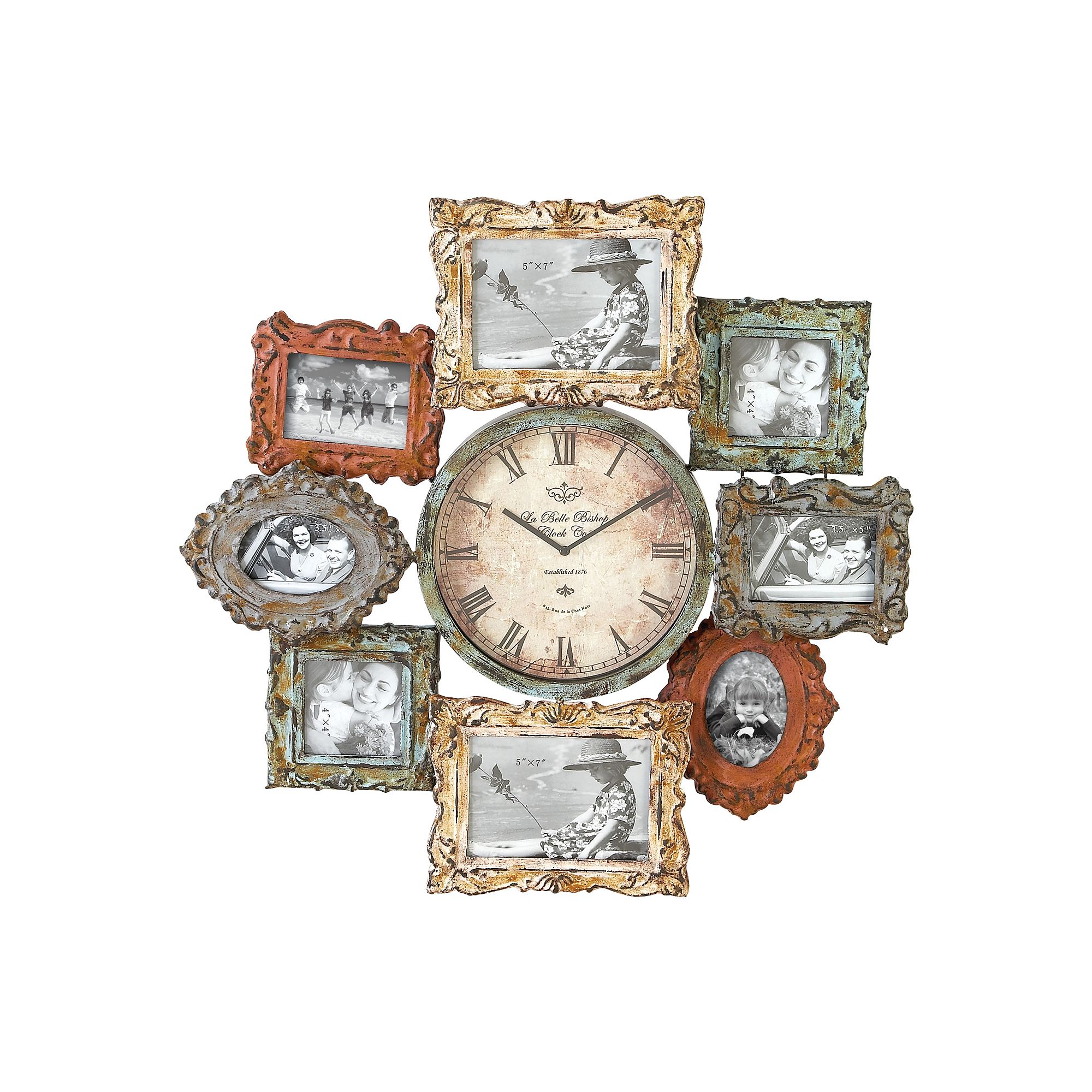 Stella & Eve Vintage Inspired 8-Photo Collage Wall Clock, Green