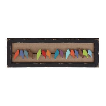 Stella & Eve Eclectic Wood & Burlap Birds On Wire Wall Decor