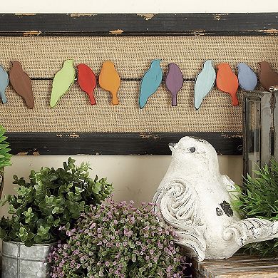 Stella & Eve Eclectic Wood & Burlap Birds On Wire Wall Decor