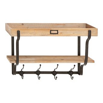 Stella & Eve Farmhouse Two-Tier 4-Hook Wall Shelf