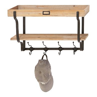 Stella & Eve Farmhouse Two-Tier 4-Hook Wall Shelf