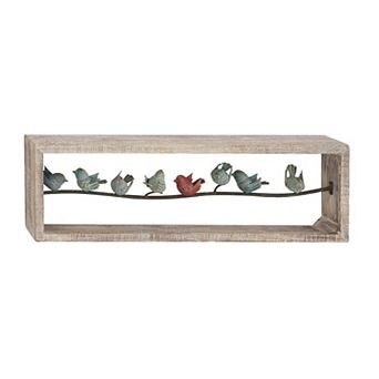 Stella & Eve Natural Perched Birds On Wire Wooden Wall Decor