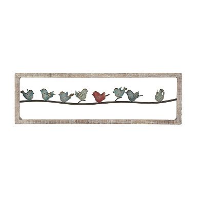 Stella & Eve Natural Perched Birds On Wire Wooden Wall Decor