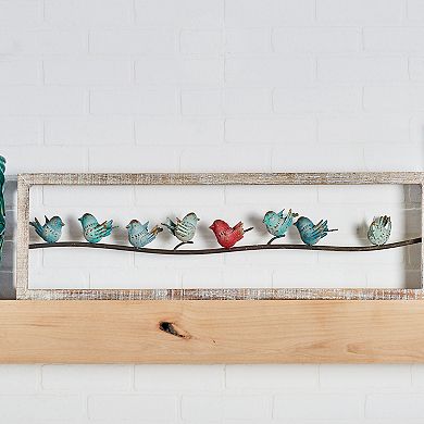 Stella & Eve Natural Perched Birds On Wire Wooden Wall Decor