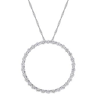 Stella Grace 10k White Gold White Sapphire Circle Pendant Necklace
