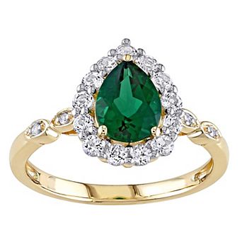 Stella Grace 10k Gold Lab-Created Emerald & Lab-Created White Topaz Teardrop Halo Ring