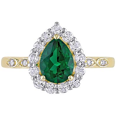Stella Grace 10k Gold Lab-Created Emerald & Lab-Created White Topaz Teardrop Halo Ring