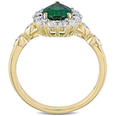 Stella Grace 10k Gold Lab-Created Emerald & Lab-Created White Topaz Teardrop Halo Ring