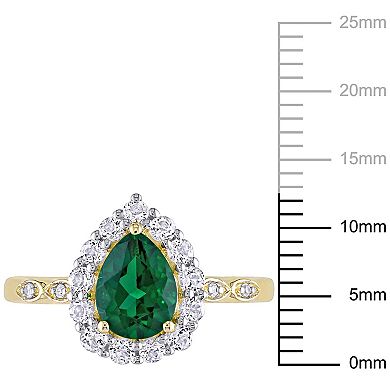 Stella Grace 10k Gold Lab-Created Emerald & Lab-Created White Topaz Teardrop Halo Ring