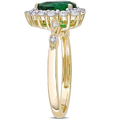 Stella Grace 10k Gold Lab-Created Emerald & Lab-Created White Topaz Teardrop Halo Ring