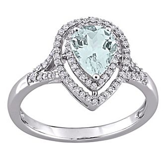 Stella Grace 14k White Gold Aquamarine & 1/4 Carat T.W. Diamond Teardrop Halo Ring