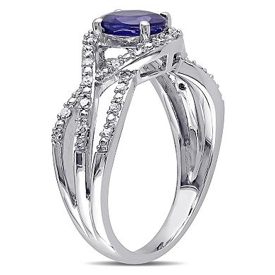 Stella Grace 10k White Gold Diffused Sapphire & 1/6 Carat T.W. Diamond Fashion Ring