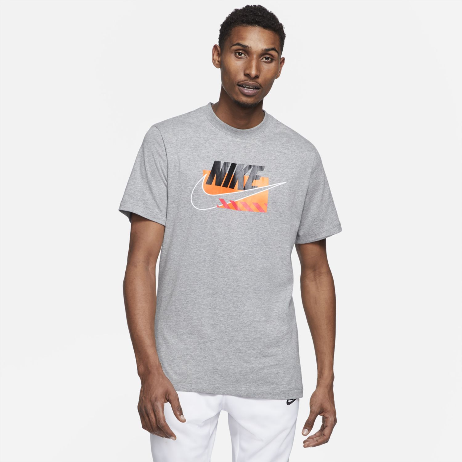 gray and orange nike shirt