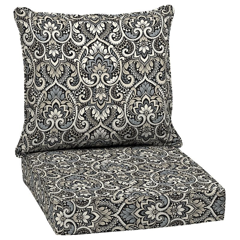 ARDEN Outdoor Deep Seat Set  24 x 24  Water Repellent  Fade Resistant  Deep Seat Bottom and Back Cushion 24 x 24  Black Aurora Damask