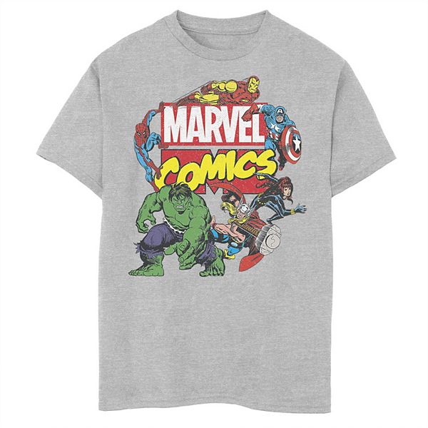 Boys 8-20 Marvel Comics Avengers Group Shot Around Logo Poster Graphic Tee