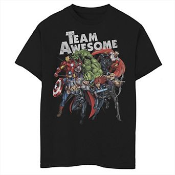 Boys 8-20 Marvel Avengers Assemble TEAM AWESOME Group Huddle Graphic Tee