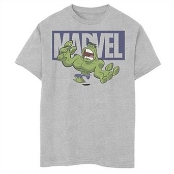 Boys 8-20 Marvel Hulk Chibi Action Pose Logo Outline Graphic Tee
